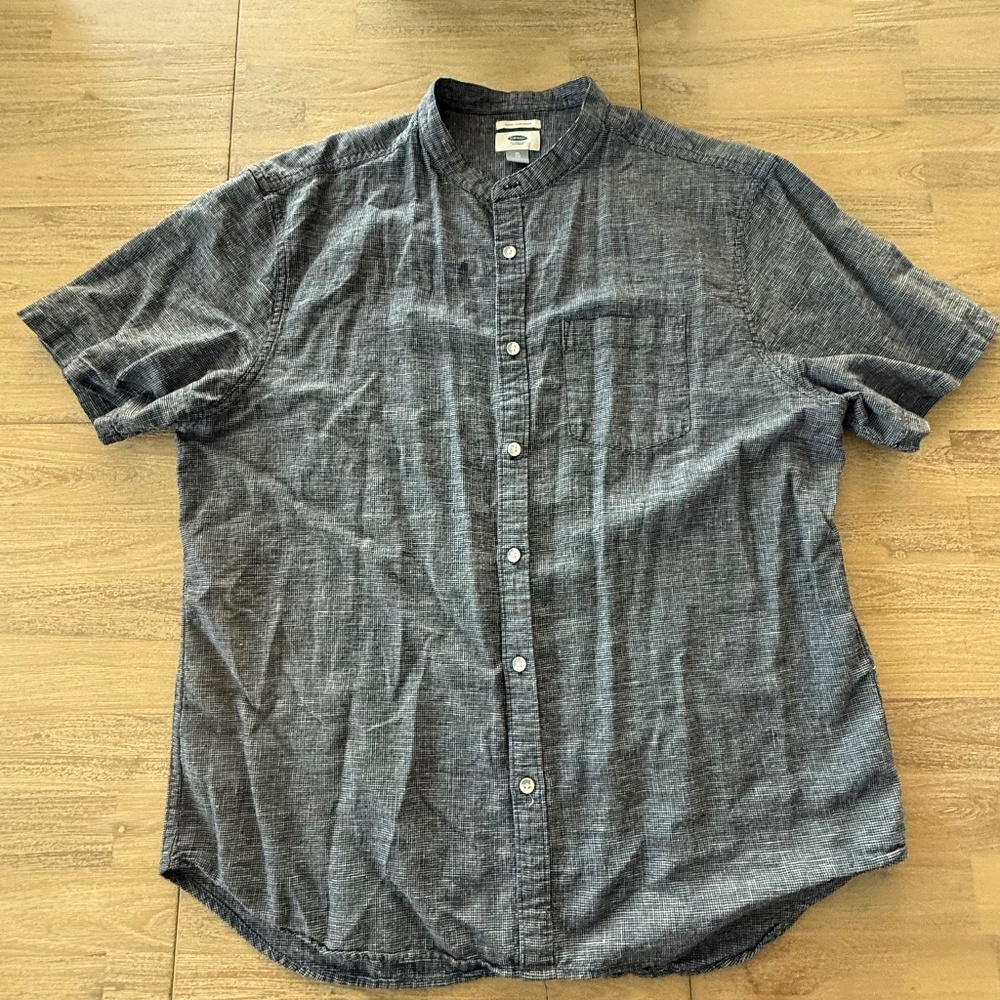 Woven Cotton Mens Shirt Navy/White XL Mens Slim Fit